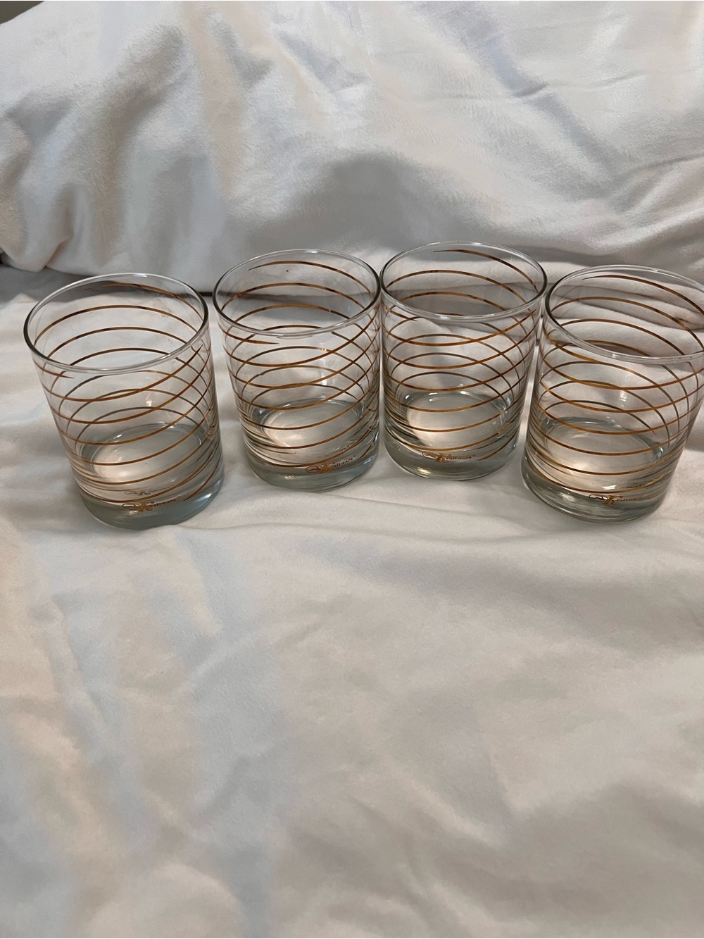 Set of 4 Vintage MCM Kraftware Gold Swirl Double Old Fashioned Glasses
